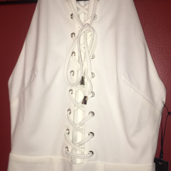 LuLus White Lace up Midi dress - Picture 3 of 5